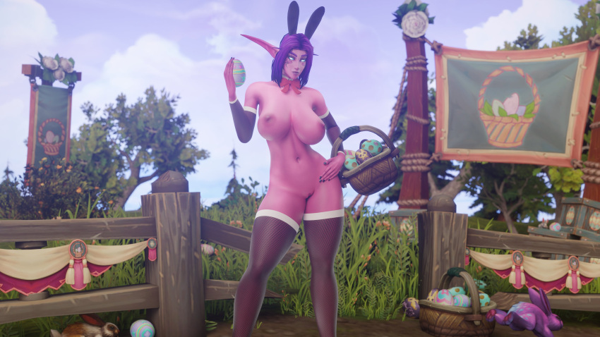 1girls 3d big_ass big_breasts blizzard_entertainment bunny_ears female female_only huge_breasts morilymory night_elf noblegarden nude original_character pinup purple_hair purple_skin pussy raelisenna_nightdream solo stockings thick_thighs voluptuous voluptuous_female warcraft wide_hips world_of_warcraft