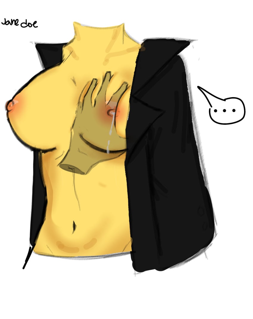 ... 1girls areolae artist_request black_coat breast_focus breast_grab breasts close-up disembodied_hand female forsaken_(roblox) indifferent jane_doe_(roblox) lactation nipples open_clothes roblox roblox_game robloxian source_request tagme yellow_skin