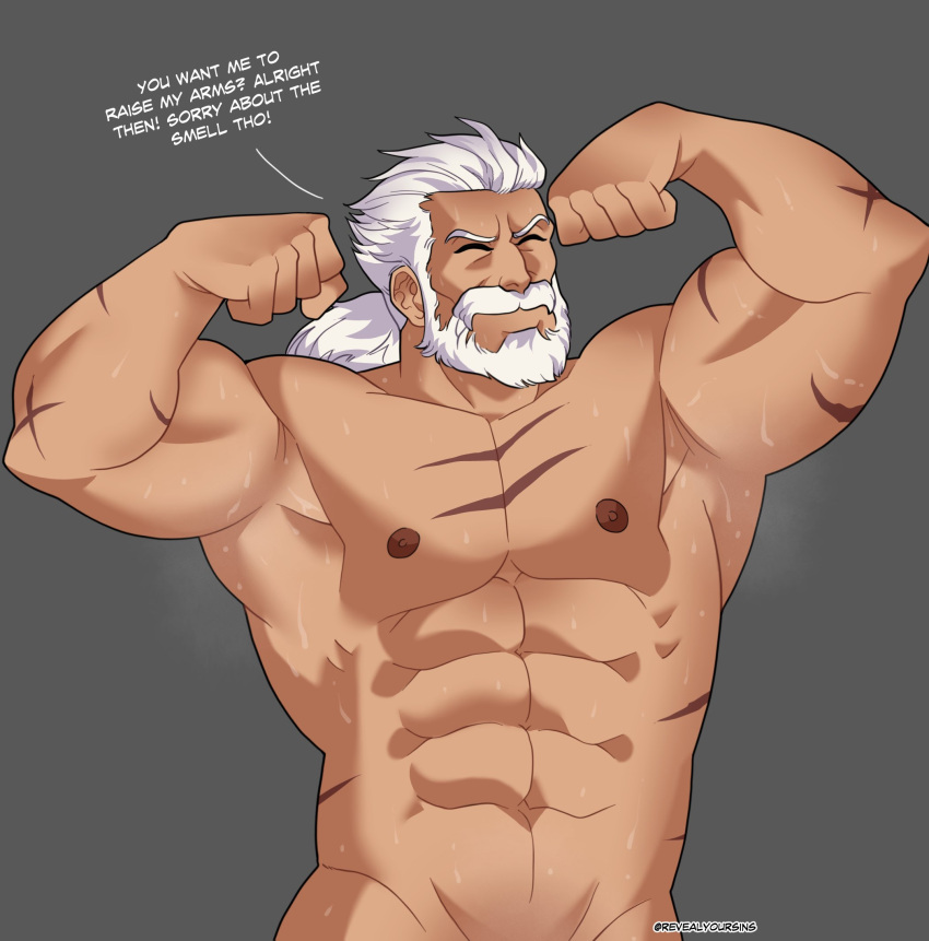 armpit armpits bara beard facial_hair flexing granblue_fantasy male male_only muscles muscular musk nude revealyoursins solo solo_male soriz sweat sweating