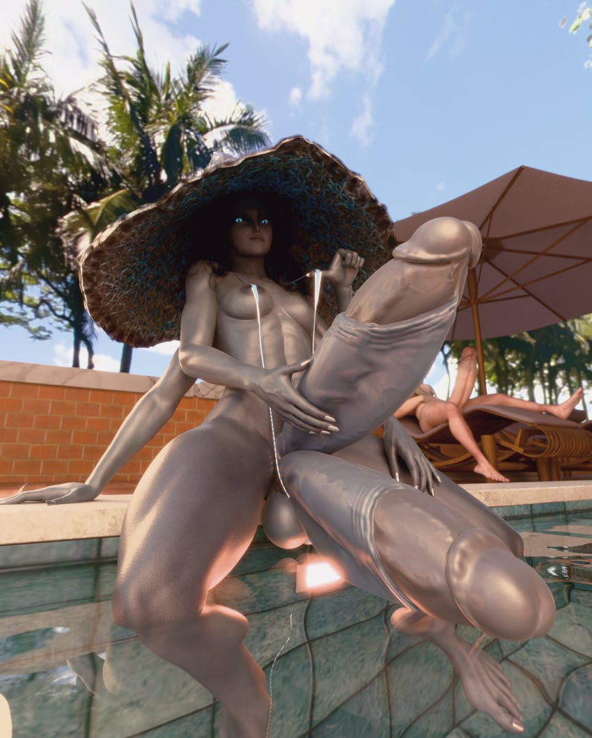 3d abs big_penis bright_pupils diphallia diphallism elden_ring exposed_nipples four_arms futa_only futanari looking_at_viewer low_angle manufatura poolside ranni_the_witch self_upload small_breasts veiny_penis wet_skin