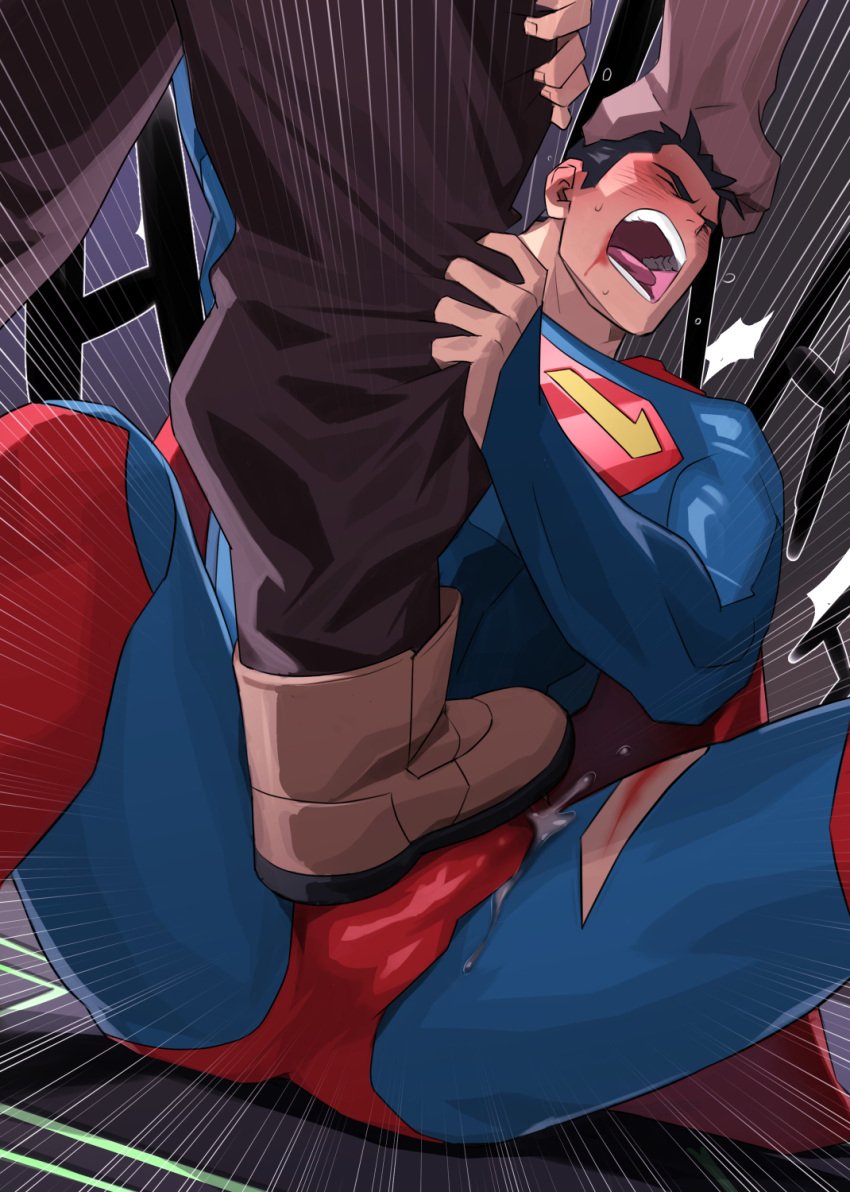 2boys ass_visible_through_thighs balls_under_clothes big_hands black_hair blood blood_on_face blood_on_mouth blush blushing_profusely bodysuit boots cape character_request clark_kent clark_kent_(my_adventures_with_superman) closed_eyes clothed cum cum_on_clothes cum_string cum_through cumshot dc dc_comics defeated defeated_hero duo ejaculation erection erection_under_clothes folded_leg frown grabbing grabbing_hair grabbing_legs hardcore helpless hero hero_in_trouble hi_res laceration male male/male male_only male_ryona manly mature_male muscles muscular muscular_arms muscular_legs muscular_male muscular_thighs my_adventures_with_superman nezumi_ranna orgasm painful resisting scar_on_leg screaming semen short_hair sitting sitting_on_floor spread_legs stepped_on stepping_on_penis superman superman_(series) thick_eyebrows thick_thighs tight_clothing tongue_out torn_bodysuit torn_clothes torture tough_guy uruonurun villain villain_on_hero