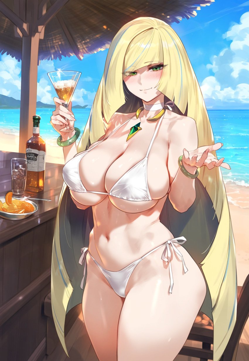 ai_generated beach blonde_hair lusamine_(pokemon) milf panda_ai pokemon