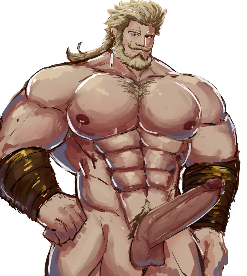 balls bara beard big_penis boner erection facial_hair fire_bloom granblue_fantasy male male_only muscles muscular nude penis solo solo_male soriz