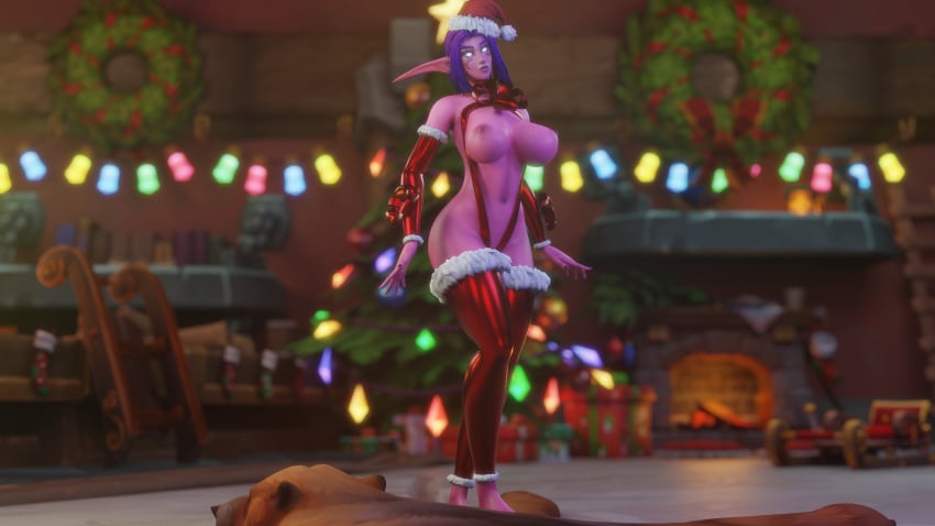 1girls 3d big_breasts blizzard_entertainment christmas female female_only huge_breasts morilymory night_elf nude original_character pinup purple_hair purple_skin raelisenna_nightdream santa_hat solo thick_thighs thighhighs voluptuous voluptuous_female warcraft wide_hips winter_veil world_of_warcraft