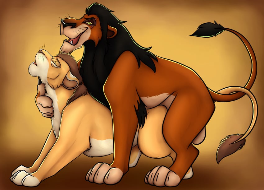 absurd_res balls black_mane brown_hair disney duo felid feral feral_on_feral feral_penetrated feral_penetrating feral_penetrating_feral from_behind_position fur genitals green_eyes hair hi_res killthe_demon lion maite_(elcondedeleon) male male/male male_penetrated male_penetrating male_penetrating_male mammal mane obscured_penetration open_mouth orange_body orange_fur pantherine penetration ponytail scar_(the_lion_king) sex side_view simple_background tail tail_tuft tan_balls the_lion_king tuft white_body white_fur yellow_body yellow_fur