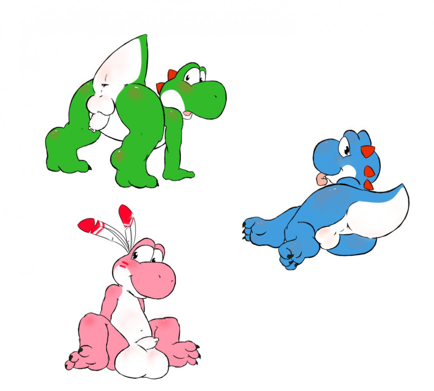 big_balls cybermananon feet foreskin male_only mario_(series) nintendo paw tribal yoshi