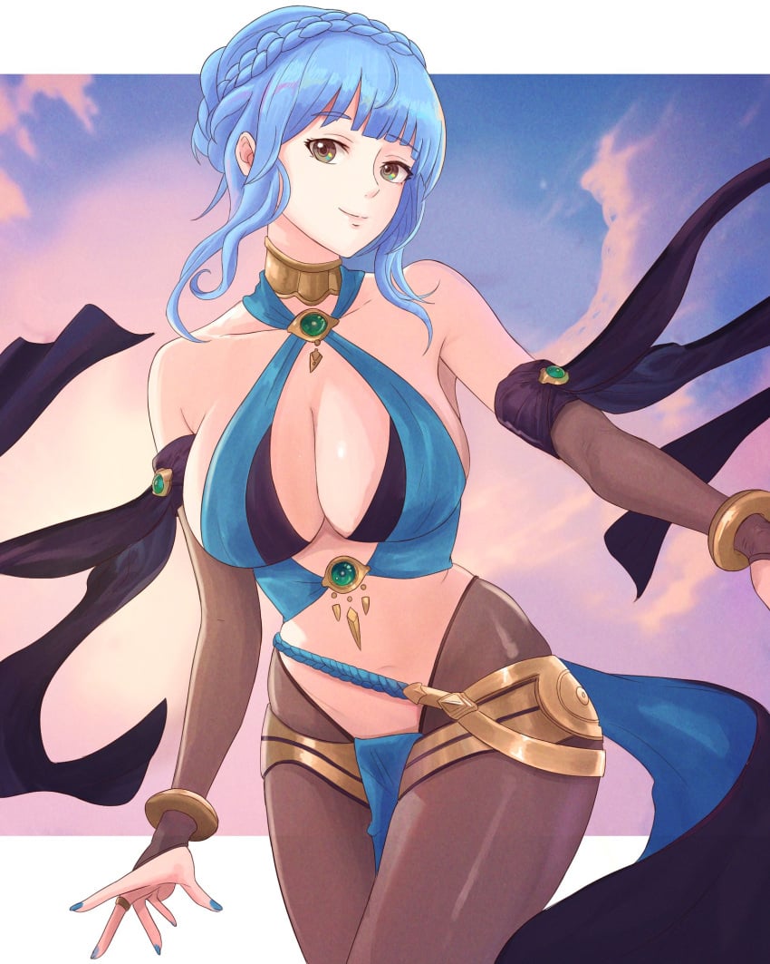 alternate_costume blue_hair breasts cosplay dancer dorothea_arnault_(cosplay) female female_only fire_emblem fire_emblem:_three_houses fire_emblem_heroes marianne_von_edmund midriff nintendo plegian solo truejekart