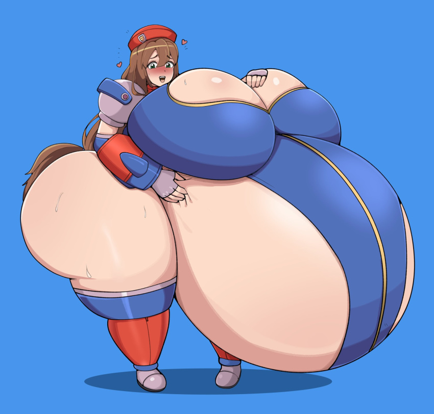 brown_hair female horny huge_ass huge_belly huge_breasts hyper hyper_belly hyper_pregnancy iris_(mega_man) long_hair mega_man pregnant sexy_outfit thick_thighs tight_clothing wide_hips zeruxu