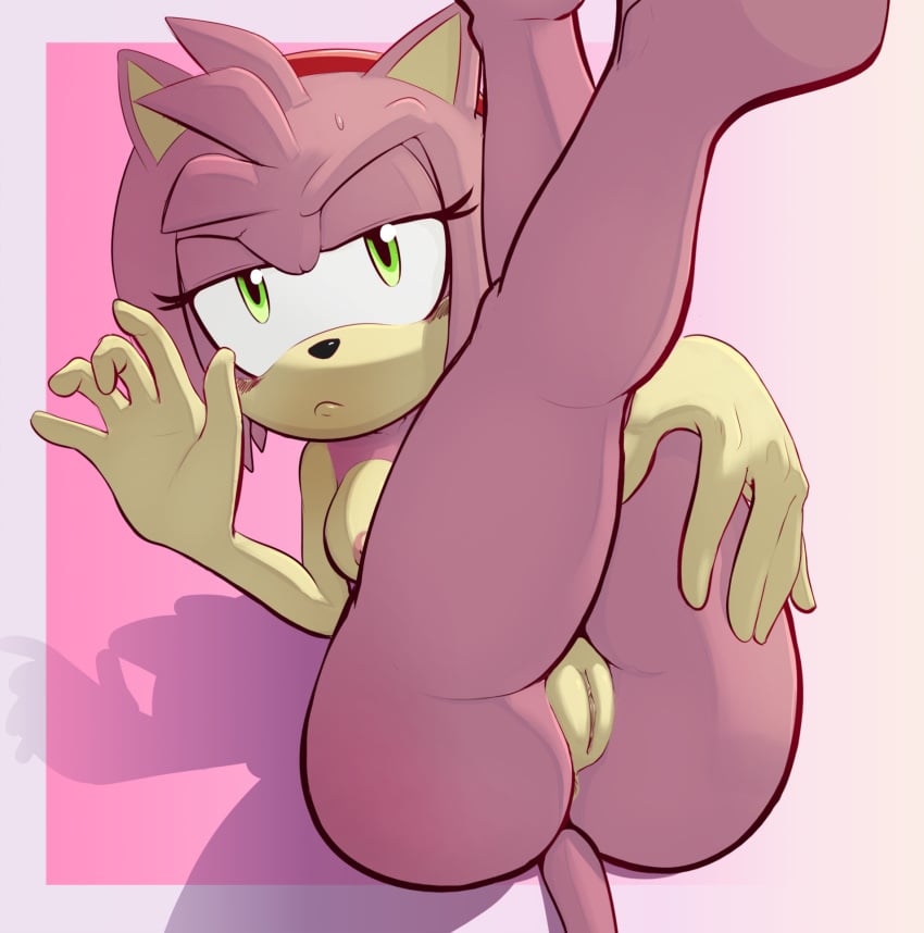 >:c 5_fingers amy_rose annoyed anthro anthro_only anus areola ass bare_legs barefoot blush breasts buttocks completely_nude completely_nude_female embarrassed embarrassed_nude_female eulipotyphlan eyelashes feet feet_focus female fingers foot_focus frown furry genitals green_eyes hairband half-closed_eyes hedgehog hi_res holding_legs humanoid legs legs_up looking_at_viewer lying mammal nipples nude pink_body pink_fur pink_hair pink_nipples presenting_ass presenting_pussy pussy red_hairband sega small_breasts soles solo sonic_(series) spikeybluething sweatdrop tail teen teen_girl teenage teenage_girl teenager two-tone_hair two_tone_fur vagina