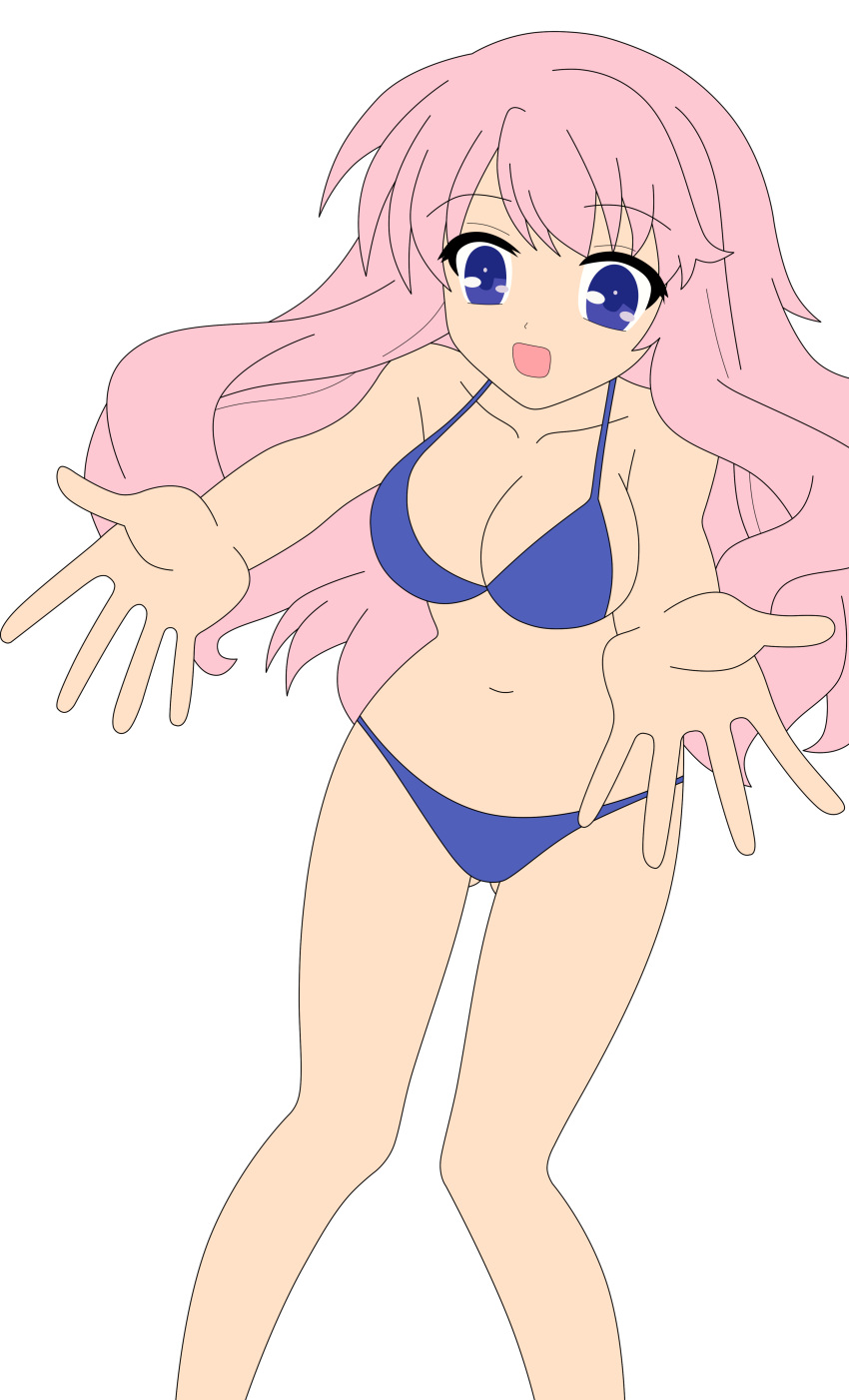 baka_to_test_to_shoukanjuu bikini blue_eyes breasts busty covered_nipples female hair_ornament hairclip hi_res high_resolution highres himeji_mizuki legs long_hair navel photoshop pink_hair smile solo swimsuit thighs vector_trace