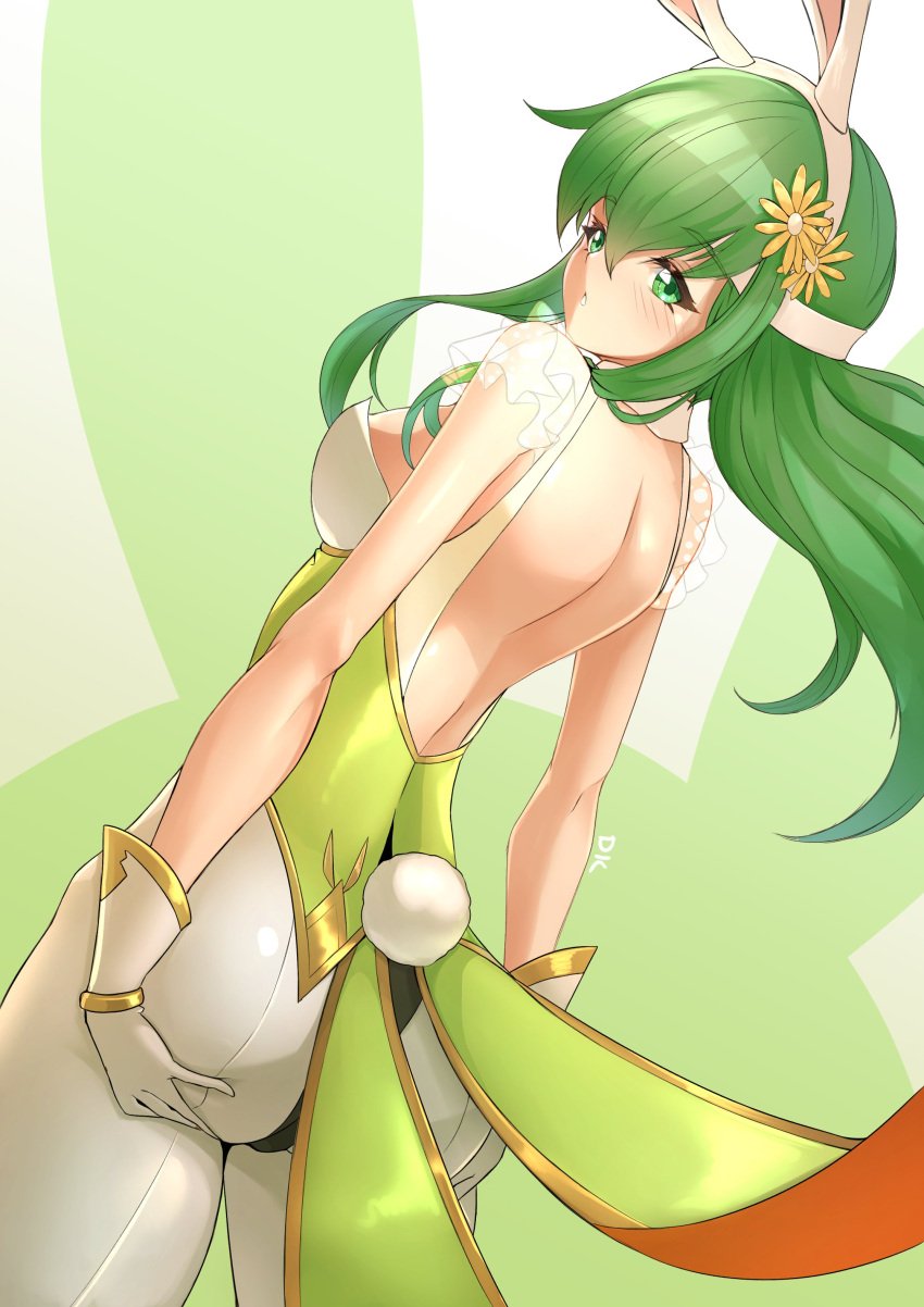 1girls alternate_costume ass ass_hold bunny_ears bunny_girl bunny_tail bunnysuit deekei fire_emblem fire_emblem:_mystery_of_the_emblem fire_emblem:_shadow_dragon_and_the_blade_of_light fire_emblem_heroes green_eyes green_hair looking_at_viewer looking_back medium_breasts nintendo official_alternate_costume palla_(fire_emblem) palla_(spring)_(fire_emblem)