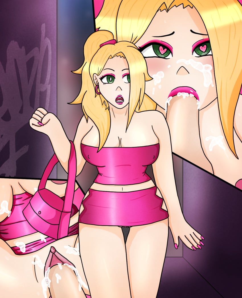 1girls alleyway big_breasts bimbo bimbo_body bimbo_lips bimbofication blonde_hair cum cum_drip cum_in_mouth cum_in_pussy cum_on_body cum_on_breasts cum_on_face cumshot dick fellatio female green_eyes heart-shaped_pupils nails nails_painted original original_character ponytail poqu2iii pussy thick_thighs vaginal_penetration wide_hips