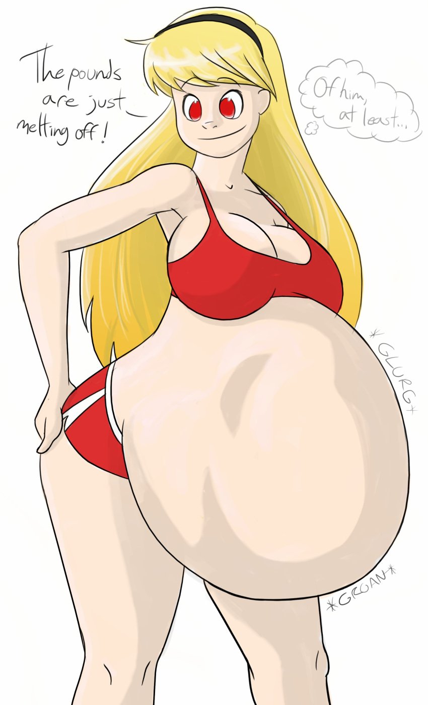 blonde_female blonde_hair dawn_(pyxxyl) digestion female large_breasts pyxxyl sports_bra sports_shorts tagme vore