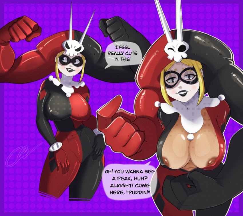 1girls big_breasts cerebella harley_quinn latex_clothing latex_suit nipple_peek nipples nsfwnormanthony nude peeking_out skullgirls