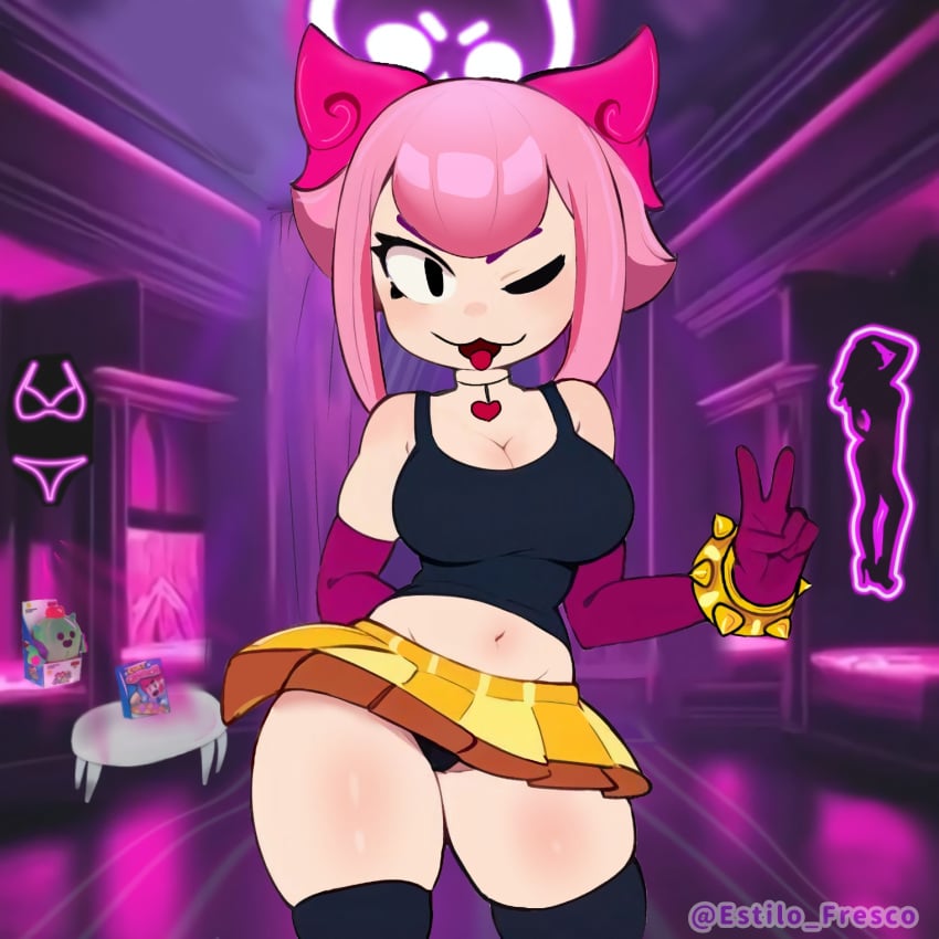 big_dick brawl_stars breasts estilo_fresco idol melodie_(brawl_stars) pink_hair skirt thighs