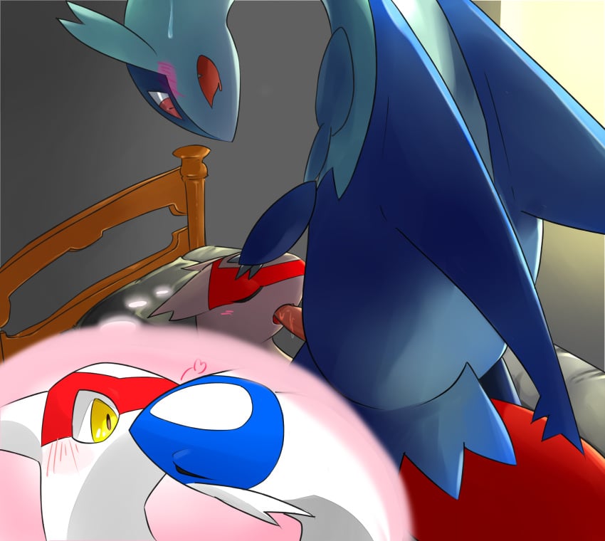 2014 bed bedroom blush closed_eyes cum cum_on_penis dragon dreaming erection fellatio female happy heart hi_res high_resolution highres inside kissing latias latios legendary_pokemon looking_down male nintendo open_mouth oral oral_sex orgasm penis pokemon pokemon_(species) ravinosuke1 room sex sharp_teeth sleeping smile straight sucking sweat teeth video_games