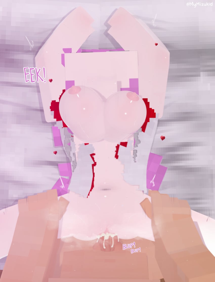 1boy 1girls 3d mine-imator minecraft mizuki_(mymizukid) mymizukid naked pink_ears pink_eyes pink_hair ripped_clothing ripped_clothing sex tagme