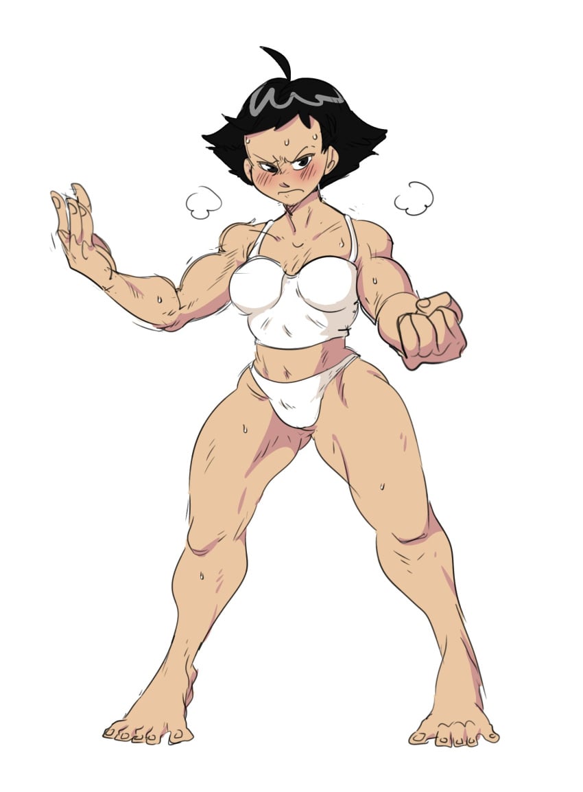 1girls 2024 5_fingers 5_toes athletic athletic_female black_eyes black_hair blush breasts capcom crop_top digital_drawing_(artwork) digital_media_(artwork) feet female female_focus female_only fit fit_female hi_res light-skinned_female light_skin looking_at_viewer makoto_(street_fighter) mhdrawin panties short_hair simple_background skimpy solo solo_focus street_fighter sweat sweatdrop thick_thighs toes underwear white_background white_crop_top white_panties