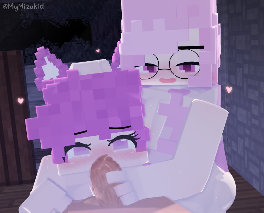 1boy 2girls 3d completely_nude completely_nude_female mine-imator minecraft mizuki_(mymizukid) mymizukid naked pink_ears pink_eyes pink_hair sex tagme