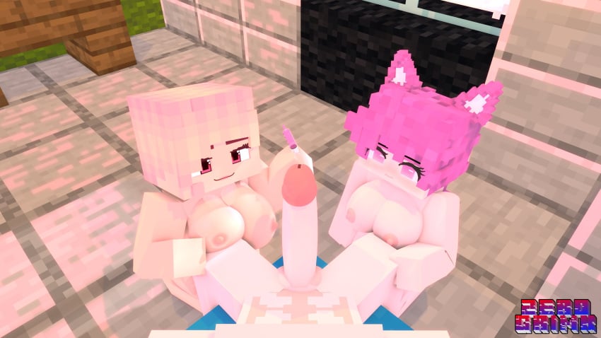 1boy 1girls 3d alley_(r1n42113) completely_nude completely_nude_female mine-imator minecraft mizuki_(mymizukid) naked pink_ears pink_eyes pink_hair sex tagme