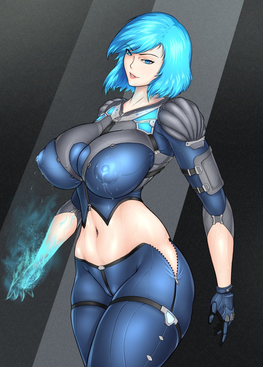 big_breasts blue_eyes blue_hair erect_nipples human lactating lactation looking_at_viewer luri2 milk nyx_(quake_champions) quake quake_champions video_games