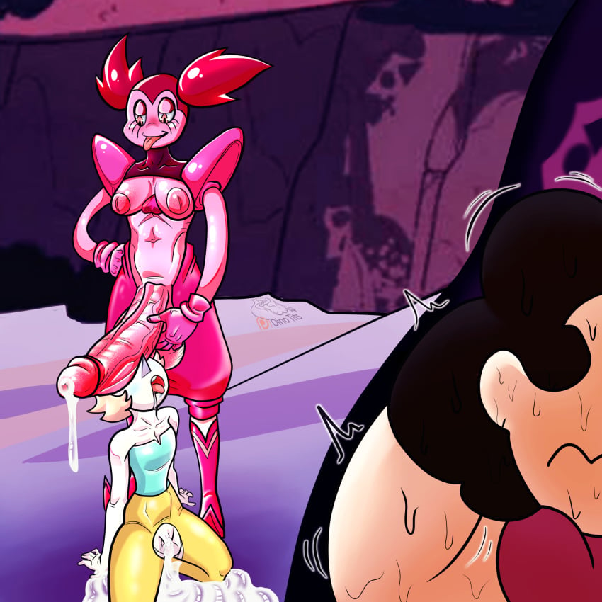 after_sex caught_in_the_act cock_worship dinotits femsub futa_on_female futadom futanari gem_(species) hiding_behind_object huge_cock hyper_penis on_knees pearl_(steven_universe) scared self_upload smug spinel_(steven_universe) steven_quartz_universe steven_universe