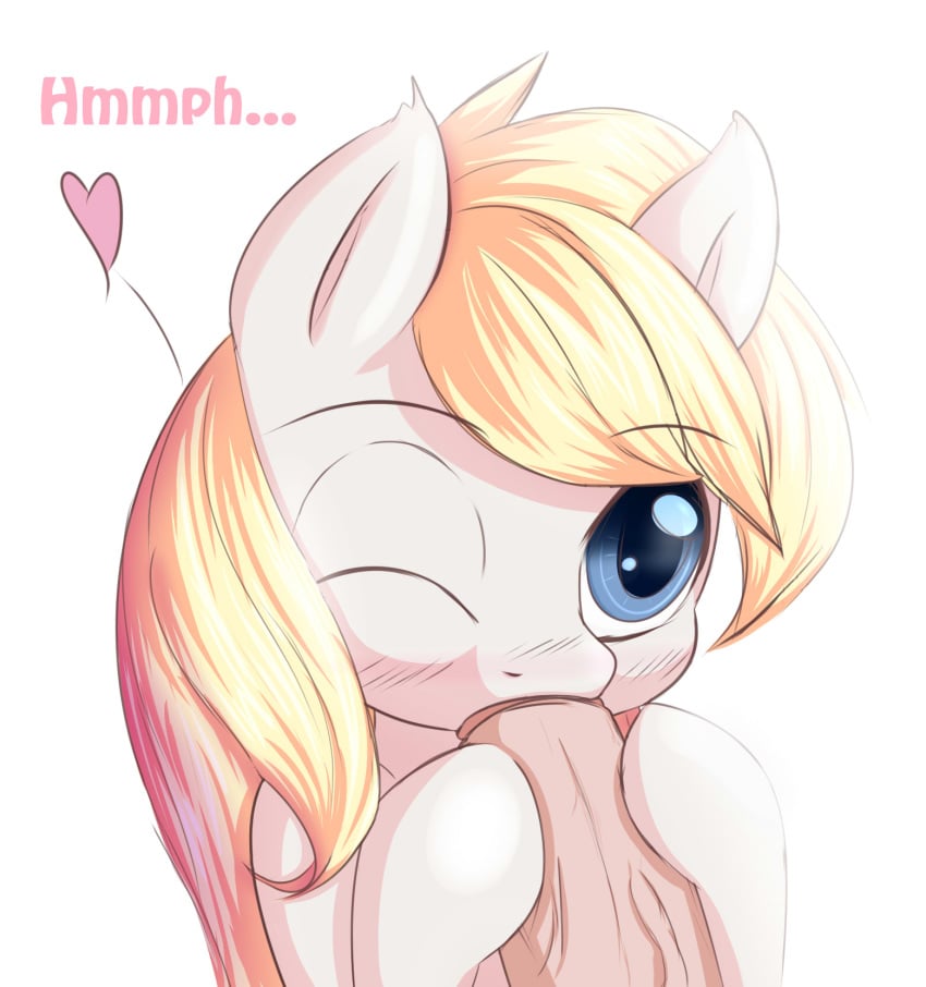 aryanne aryanne_(mlp) blonde_hair blue_eyes english_text equine fellatio female hair horse human mammal my_little_pony oral oral_sex original_character penis plain_background pony sex text white_background