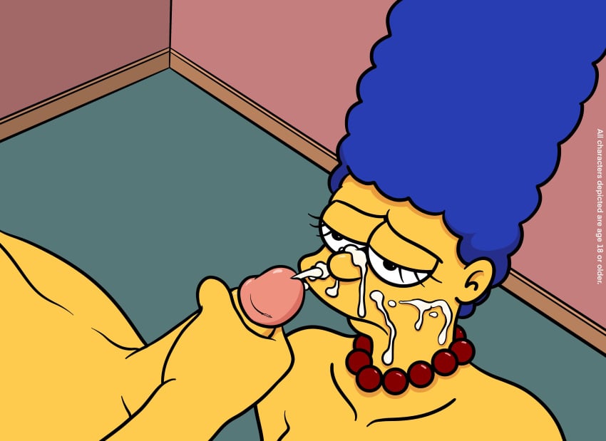 1boy 1girls 20th_century_fox 20th_century_studios anonymous_male blue_hair cum cum_on_face cumshot duo ejaculation faceless_male female hand_on_penis human indoors lockandlewd male marge_simpson milf necklace nude nude_female nude_male on_knees penis red_necklace sad_face standing straight the_simpsons unseen_male_face yellow_skin