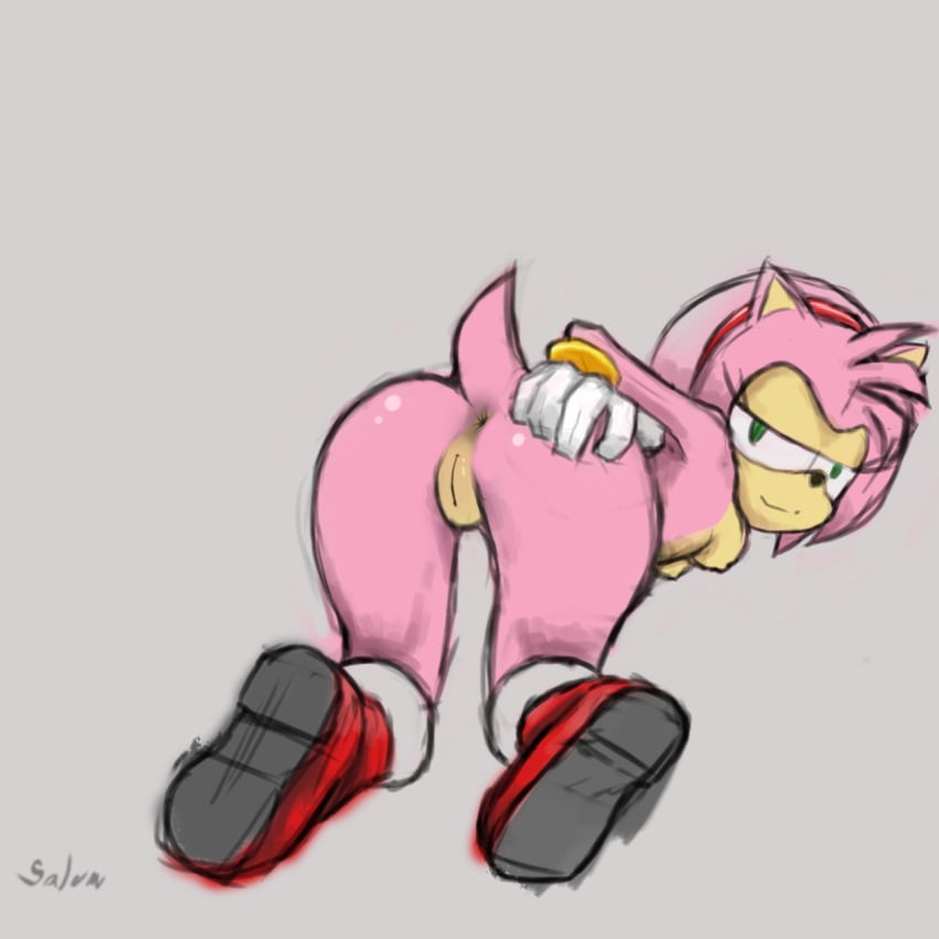 1girls amy_rose anthro anus ass female female_only fur hairband hedgehog pink_hair salem(artist) sega sketch solo sonic_(series) vagina