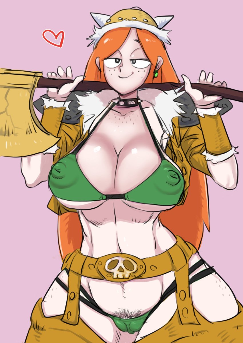 barbarian big_breasts bikini busty cameltoe curvy disney echa female gravity_falls huge_breasts nipples pussy red_hair solo solo_female solo_focus warrior wendy_corduroy