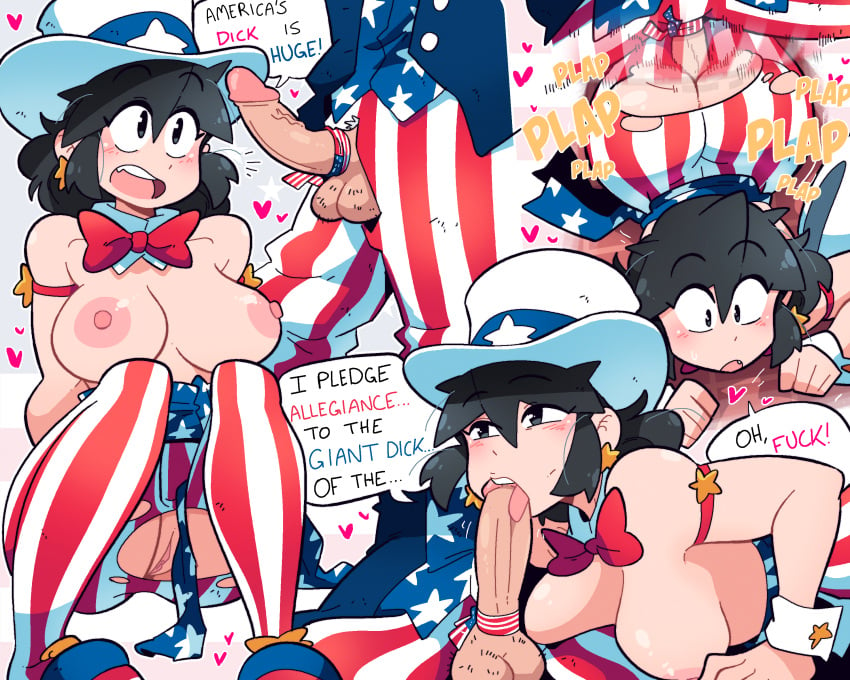 american_flag american_flag_legwear lucia_(scott_malin) nipples oral_sex original original_character penis pussy scott_malin tagme