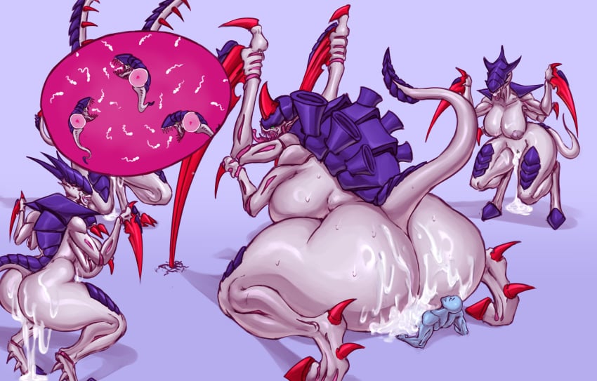 4girls big_ass big_breasts carnifex carnifex_(warhammer) drasai female huge_ass larger_female monster_girl multiple_girls saidra size_difference smaller_male tyranid warhammer_(franchise)