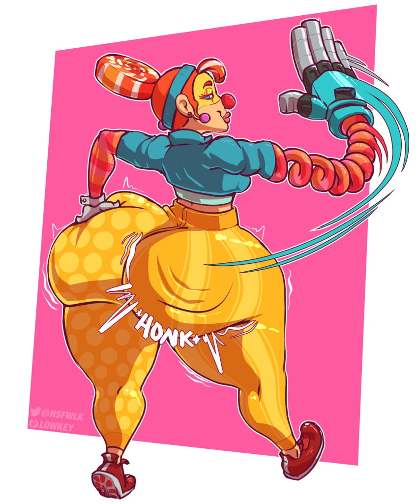 1girls arms_(game) ass breasts clown clown_girl clown_nose female female_focus female_only gloves hairbun hips large_ass lips lola_pop looking_back nintendo nsfwlk orange_hair sideboob slapping_ass slapping_butt slapping_own_ass thick_thighs thighs wide_hips