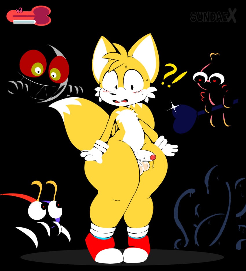 balls blush boo_(sonic) chao_(sonic) digital_drawing_(artwork) digital_media_(artwork) foreskin fox furry ghost heart_eyes inminent_rape looking_at_penis looking_worried male miles_tails_prower motobug nude penis project_x_love_potion_disaster sega simple_background simple_shading sonic_(series) sonic_the_hedgehog_(series) sundaebunnyx sundaex tails tails_the_fox tentacle thick_thighs wide_hips yellow_body