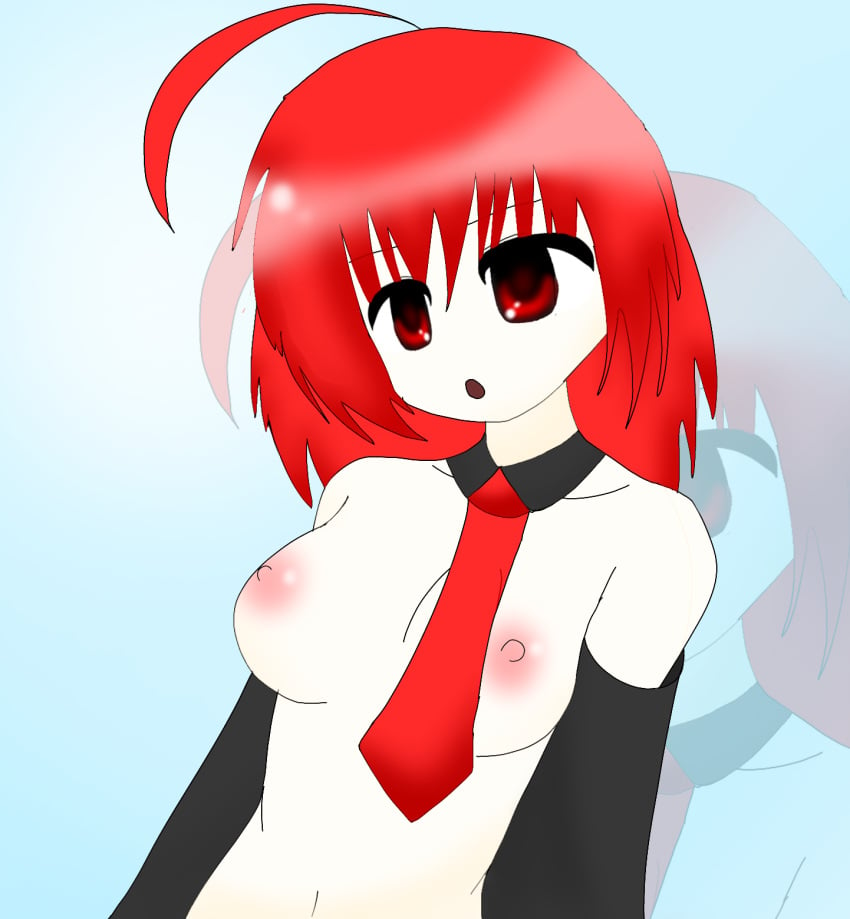 1female 1females 1girl 1girls 2010 2010s anime anime_eyes anime_girl animedrawing animegirl blue_background eyes_open female female_human female_only girl girls girls_only human human_female human_only mouth_open naked naked_female pussy qru-tan red_eyes red_hair