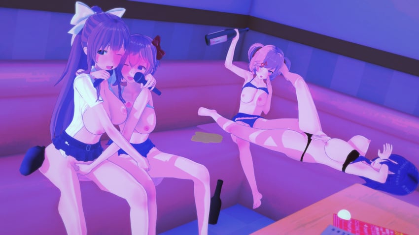 3d 4girls big_breasts doki_doki_literature_club drunk drunk_sex female female_focus female_only human human_only light-skinned_female light_skin monika_(doki_doki_literature_club) natsuki_(doki_doki_literature_club) pussy sayori_(doki_doki_literature_club) small_breasts yuri yuri_(doki_doki_literature_club)