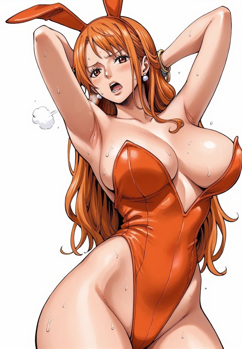 ai_generated alluring almost_naked almost_nude blush bunny_costume bunny_ear bunny_ears bunny_girl bunny_suit bunnygirl bunnysuit earring earrings female female_only long_hair looking_at_viewer nami nami_(one_piece) one_piece orange_eyes orange_hair post-timeskip seducing seduction seductive seductive_body seductive_eyes seductive_gaze seductive_look seductive_mouth seductive_pose shiny_hair shiny_skin steamy_breath voluptuous voluptuous_female yashin