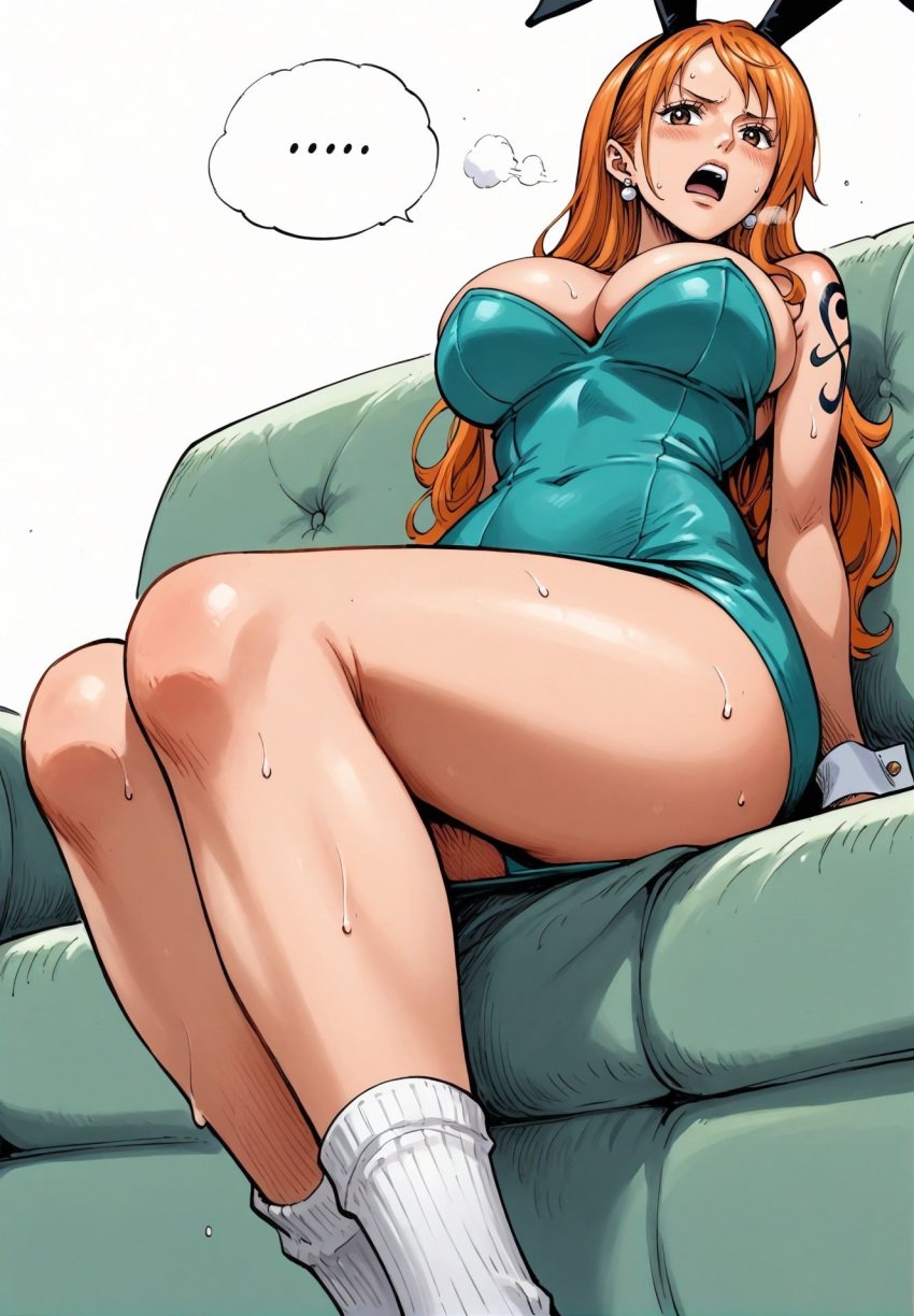 ai_generated alluring almost_naked almost_nude blush bunny_costume bunny_ear bunny_ears bunny_girl bunny_suit bunnygirl bunnysuit earring earrings female female_only long_hair looking_at_viewer nami nami_(one_piece) one_piece orange_eyes orange_hair post-timeskip seducing seduction seductive seductive_body seductive_eyes seductive_gaze seductive_look seductive_mouth seductive_pose shiny_hair shiny_skin steamy_breath voluptuous voluptuous_female yashin