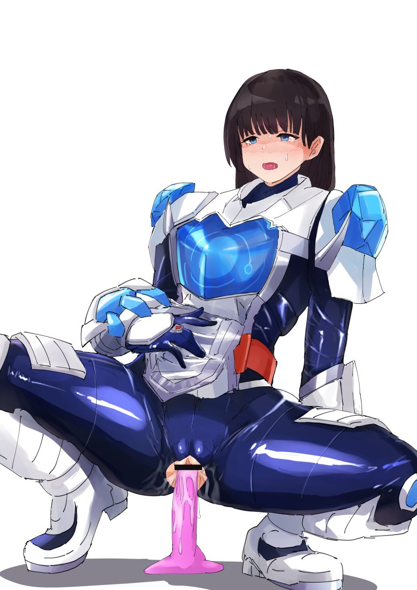 1girls bodysuit cycloneaction dildo dildo_in_pussy dildo_insertion female female_focus female_only kamen_rider kamen_rider_gotchard_(series) kamen_rider_majade rinne_kudo solo solo_female solo_focus squatting squatting_cowgirl_position squatting_on_dildo thick_thighs thighhighs tight_clothing