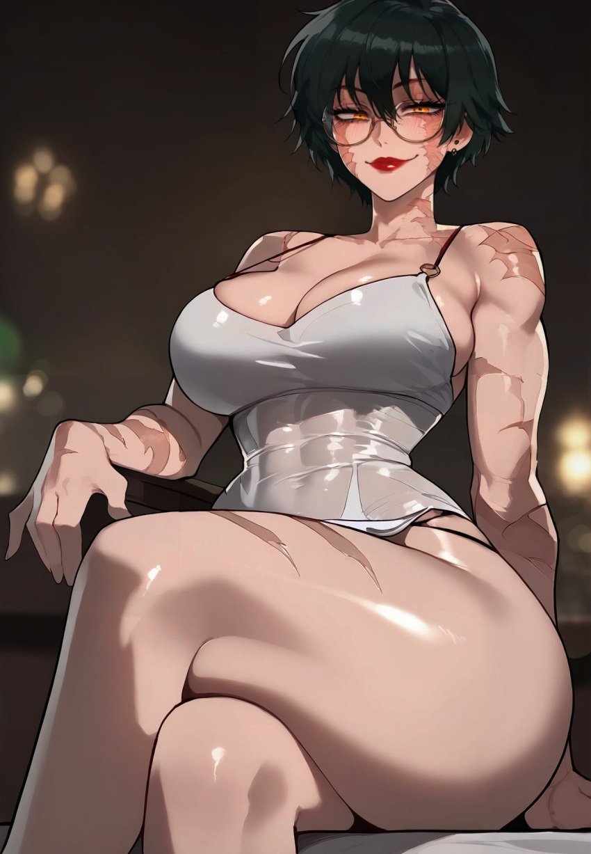 abs ai_generated ass_bigger_than_head big_ass big_breasts big_butt dark_hair dominant_female earrings eyebrows_raised eyeshadow fat_ass fat_butt femdom fit_female from_below full_lips gaze gothic huge_ass huge_breasts huge_thighs jujutsu_kaisen looking_down looking_down_at_viewer mommy muscular_female muscular_thighs naughty_face naughty_smile red_lipstick scars seductive seductive_gaze seductive_look see-through_clothing shounen_jump six_pack smirk smirking smirking_at_viewer smug smug_expression smug_face smug_smile strong_woman thick_thighs thighs thighs_bigger_than_head tight_clothing tomboy wet_clothes zenin_maki