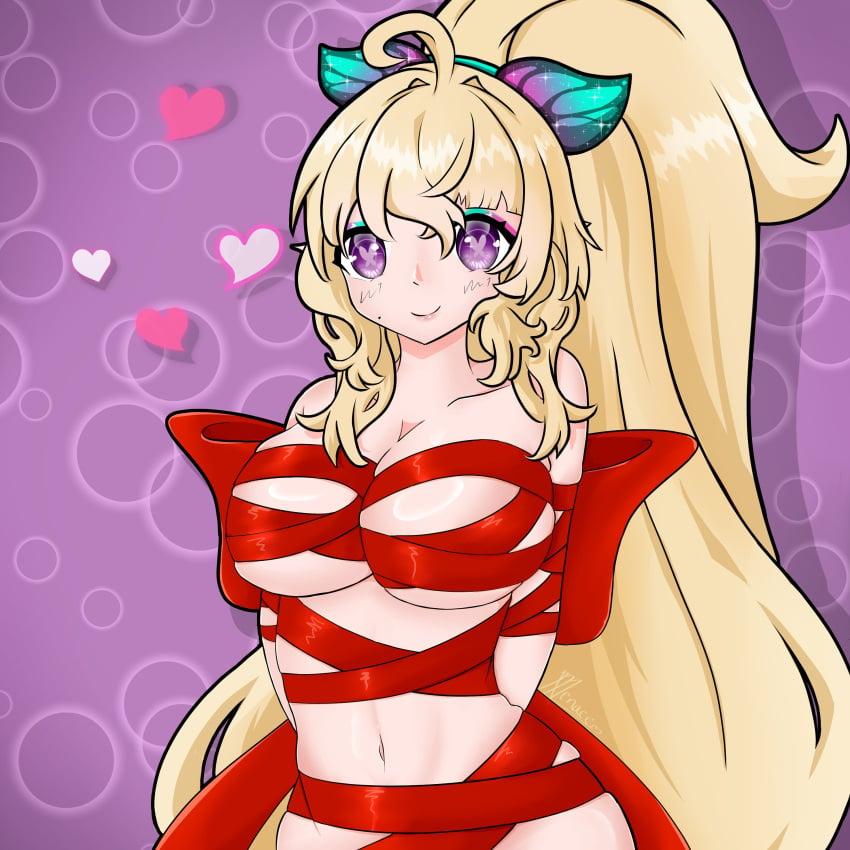 blonde_hair butterfly_hair_ornament female female_only huge_breasts hyliavt looking_at_viewer smile_at_viewer vtuber vtuberfanart vtubers