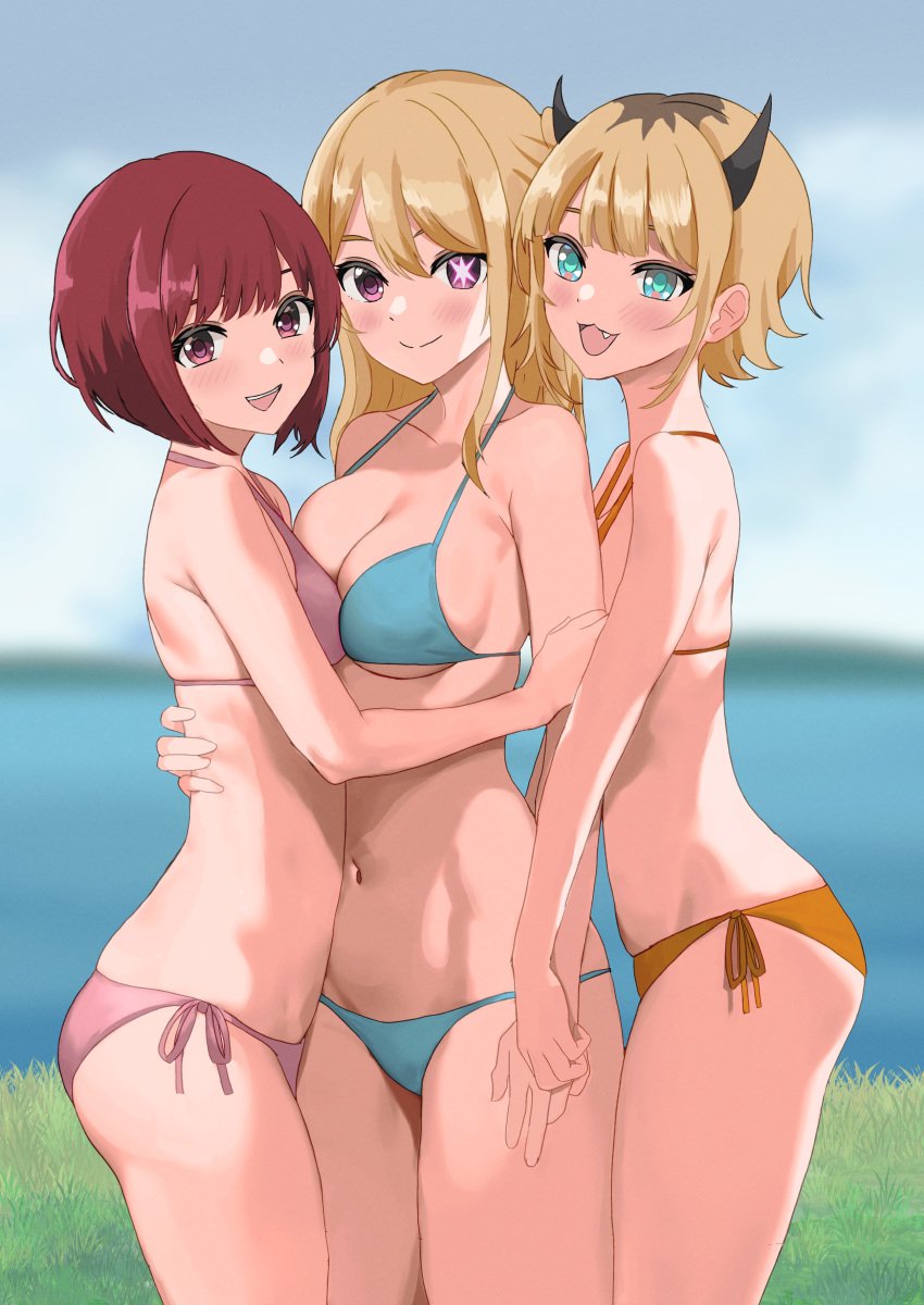 3girls absurd_res absurdres adult adult_female anthro aqua_eyes aqua_eyes_female arima_kana arm_around_back arm_around_partner arm_around_waist ass bare_arms bare_back bare_belly bare_chest bare_hands bare_hips bare_legs bare_midriff bare_navel bare_shoulders bare_skin bare_thighs belly belly_button bikini bikini_bottom bikini_only bikini_top black_hair black_hair_female black_horn black_horns blonde_eyebrows blonde_female blonde_hair blonde_hair_female blue_bikini blue_bikini_bottom blue_bikini_top blue_eyes blue_eyes_female blue_string_bikini blue_swimsuit blue_swimwear blunt_bangs blurred_background blurry_background blush blush_face blush_lines blushed_face blushing_at_viewer blushing_face blushing_female boobs_pressed bowl_cut breast_press breast_press_on_chest breast_squeeze breasts breasts_press breasts_pressed_against_another breasts_pressed_against_partner breasts_pressed_together busty busty_female busty_girl busty_teen cleavage closed_mouth_smile clouds cloudy_sky collarbone covered_areola covered_areolae covered_crotch covered_nipples covered_pussy covered_vagina curvy curvy_ass curvy_body curvy_female curvy_figure curvy_hips curvy_teen cyan_eyes cyan_eyes_female day daylight daytime dock docking dot_nose elbows exposed_arms exposed_back exposed_belly exposed_chest exposed_hips exposed_legs exposed_midriff exposed_navel exposed_shoulders exposed_skin exposed_thighs fair_skin female female_focus female_naked female_only fingers flat_belly flat_breasts flat_chest flat_chested grass groin hair_between_eyes half_naked half_nude hand_holding hand_on_another's_back hand_on_back high_resolution high_school_student highres holding_hands horn horns hoshino_ruby hourglass_figure interlocked_fingers kinomiki large_breasts large_breasts_lesbian lean_body lean_figure legs lesbian_focus lesbian_only light-skined_female light-skinned light-skinned_female light_skin light_skin_female light_skinned light_skinned_female long_hair looking_at_viewer mature mature_female medium_hair memcho multicolored_hair multiple_females multiple_girls naked naked_female naked_woman narrow_waist navel nude nude_female nudity open_mouth open_mouth_smile orange_bikini orange_bikini_bottom orange_bikini_top orange_string_bikini orange_swimsuit orange_swimwear oshi_no_ko outdoor outdoor_nudity outdoors outside pale pale-skinned_female pale_skin pale_skinned_female parted_lips partially_naked petite petite_body petite_breasts petite_female petite_girl petite_tits pink_bikini pink_bikini_bottom pink_bikini_top pink_eyes pink_eyes_female pink_string_bikini pink_swimsuit pink_swimwear ponytail pressing_breast_on_partner pressing_breasts pressing_breasts_together pushing_breasts_together pussy red_eyes red_eyes_female red_hair red_hair_female school_girl school_girls semi_nude short_hair short_horn short_horns shoulders side-tie_bikini side_ponytail sideboob skinny skinny_female skinny_girl skinny_waist sky slender_body slender_waist slim_girl slim_waist small_breasts smile smiley_face smiling smiling_at_viewer smirk smooth_chest smooth_skin squeezing_breast squeezing_breasts squeezing_breasts_together standing star-shaped_pupils star_eyes string_bikini swimsuit swimwear teen_girl teenage_girl teenage_girls teenager thick_ass thick_thighs thighs thin_waist tongue underboob upper_body upper_teeth v-line wide_hips yellow_eyebrows yellow_hair yellow_hair_female yuri yuri_threesome