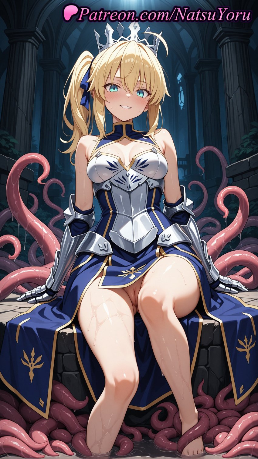 1girls 2025 ahoge ai ai_assisted ai_generated anime anime_style aqua_eyes armor armored_dress artoria_pendragon artoria_pendragon_(fate) artoria_pendragon_(lancer) artoria_pendragon_(lancer)_(fate) ass_visible_through_thighs bangs bare_legs bare_shoulders barefoot blonde_hair blue_dress blue_eyes blue_ribbon blush breastplate breasts bust busty cleavage cleavage_cutout cleft_of_venus clothing_cutout cover crown dress fate/grand_order fate_(series) feet female_focus female_only foot_fetish gauntlets green_eyes grin hair_between_eyes hair_ribbon hentai hi_res high_quality high_resolution highres legs long_hair looking_at_viewer medium_breasts natsuyoru no_panties patreon pillar ponytail pussy ribbon side_ponytail sidelocks sitting sleeveless smile soaking_feet solo solo_female stable_diffusion tentacle thighs tiara toes uncensored vagina voluptuous voluptuous_female water wet