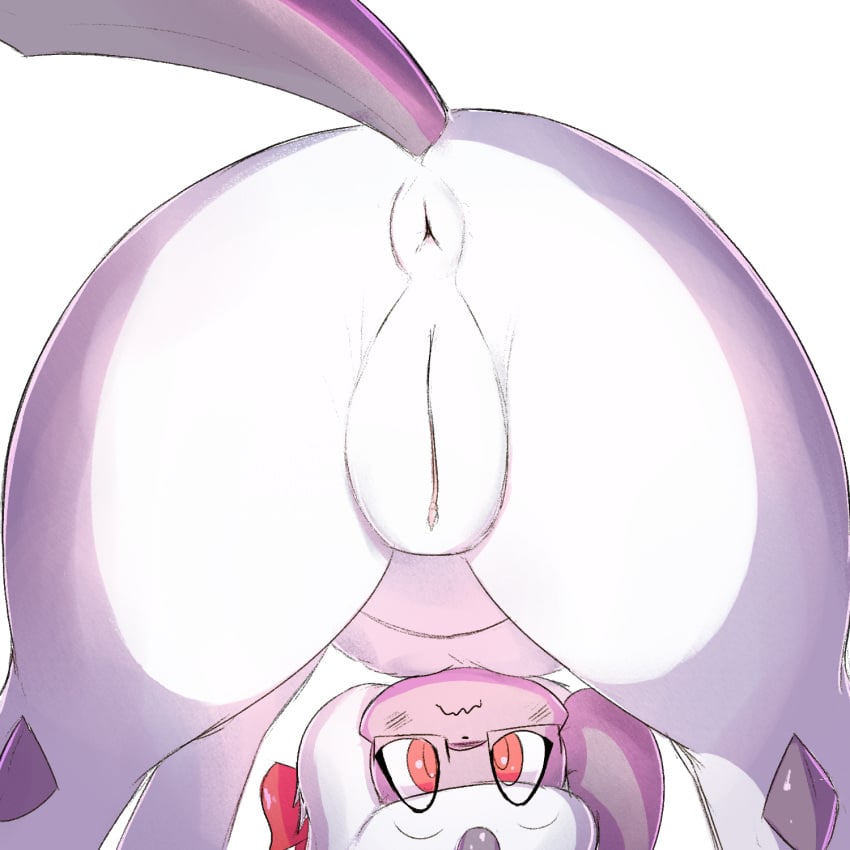 2025 absol anus blush bow_ribbon canid claws clitoris digital_media_(artwork) eyewear female feral finger_claws fur generation_3_pokemon genitals glasses grey_body head_gem hi_res horn humanoid_genitalia humanoid_genitalia_on_feral humanoid_pussy humanoid_pussy_on_feral lodetail mammal nervous nintendo pokemon pokemon_(species) presenting pussy red_eyes solo spreading white_body white_fur