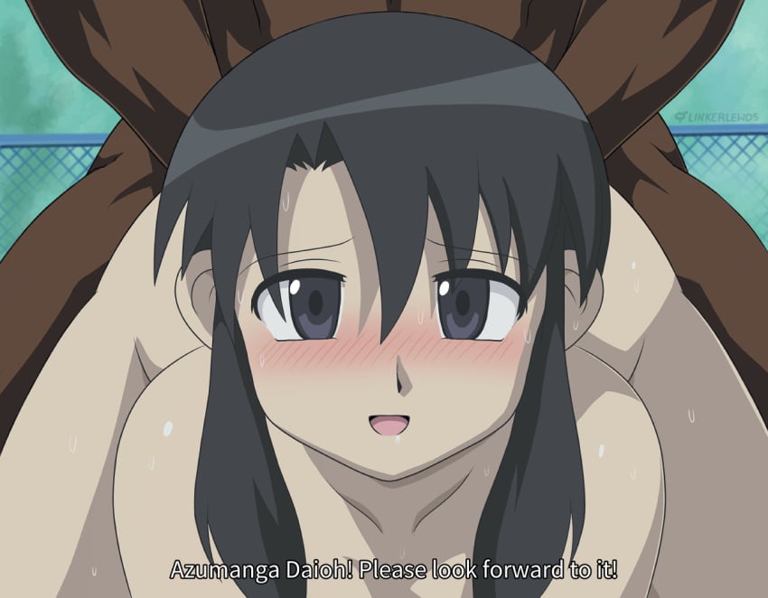 alternate_version_available asian azumanga_daiou black_eyes black_hair blush breasts dark-skinned_male dark_skin doggy_style edit enjoying faceless_male interracial light-skinned_female linkerlewds looking_pleasured naked naked_female nyamo_minamo_kurosawa on_model please_look_forward_to_it pool public sex steam sweatdrop