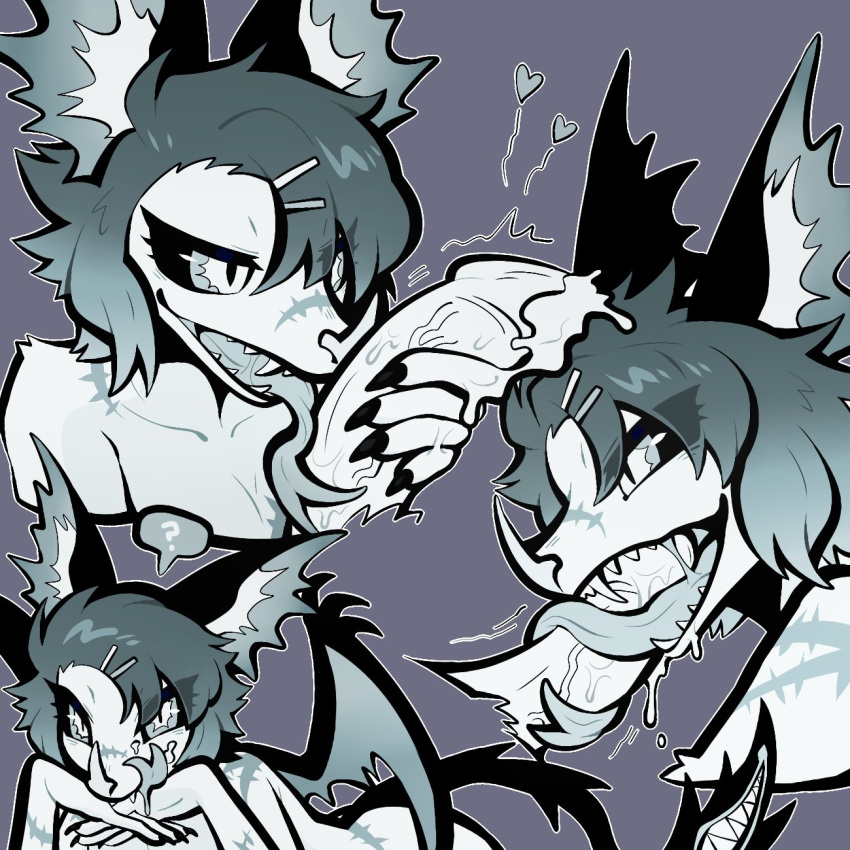 2022 anthro bat bodily_fluids cum cum_in_mouth cum_inside ejaculation fellatio female fur genital_fluids genitals grey_hair hair hi_res humanoid_genitalia humanoid_penis kemono licking male mammal open_mouth open_smile oral penile penis penis_lick sex smile solo_focus tianhua tongue vein veiny_penis white_body white_fur
