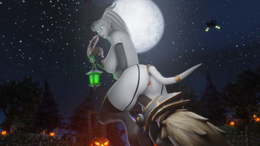 3d anal anal_insertion big_ass big_breasts blizzard_entertainment buttplug draenei elly_(draenei) female_only halloween horns morilymory original_character pinup pussy solo stockings thick_thighs voluptuous voluptuous_female warcraft white_hair white_skin wide_hips witch_hat world_of_warcraft