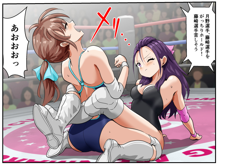 2girls artist_request catfight leglock long_hair original original_characters swimsuit wrestler wrestling wrestling_boots wrestling_femdom wrestling_outfit wrestling_ring wrestling_singlet wrestlingryona wristband