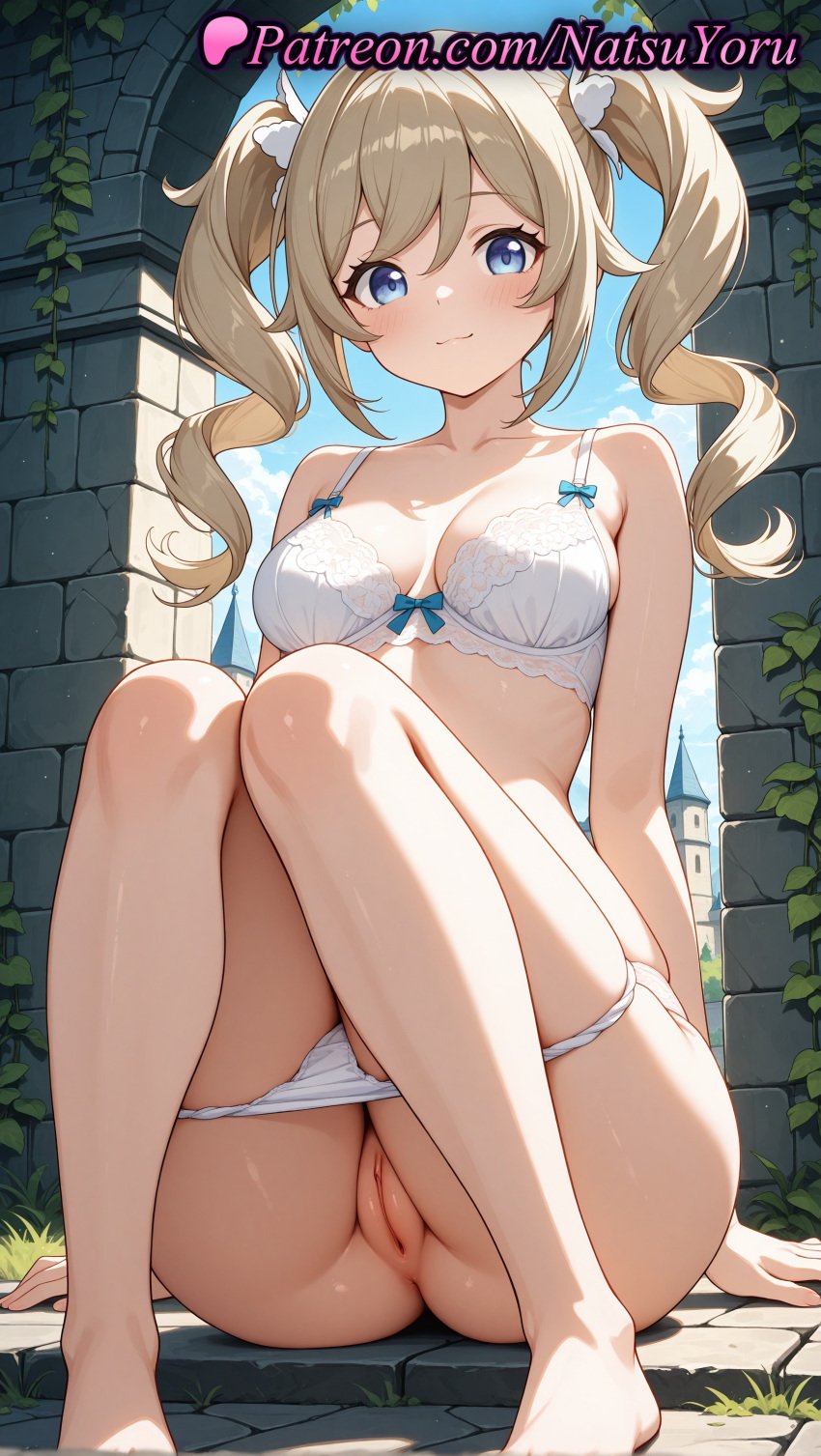 1girls 2025 ai_assisted ai_generated anime anime_style anus asian ass asshole bangs barbara_(genshin_impact) bare_arms bare_legs bare_shoulders barefoot blonde_hair blue_eyes blue_sky blush bow bow_bra bra breasts brick_wall bust busty cleavage cleft_of_venus closed_mouth collarbone day drill_hair feet female female_focus female_only foot_fetish genshin_impact hi_res high_quality high_resolution highres hoyoverse knees_together_feet_apart knees_up lace-trimmed_bra legs long_hair looking_at_viewer medium_breasts mihoyo mihoyo_technology_(shanghai)_co._ltd. natsuyoru outdoors paipan panties panties_down pantsu panty_pull patreon pussy sitting sky smile solo solo_female stable_diffusion thighs toenails toes twin_drills twintails uncensored underwear underwear_only vagina voluptuous voluptuous_female white_bra white_panties