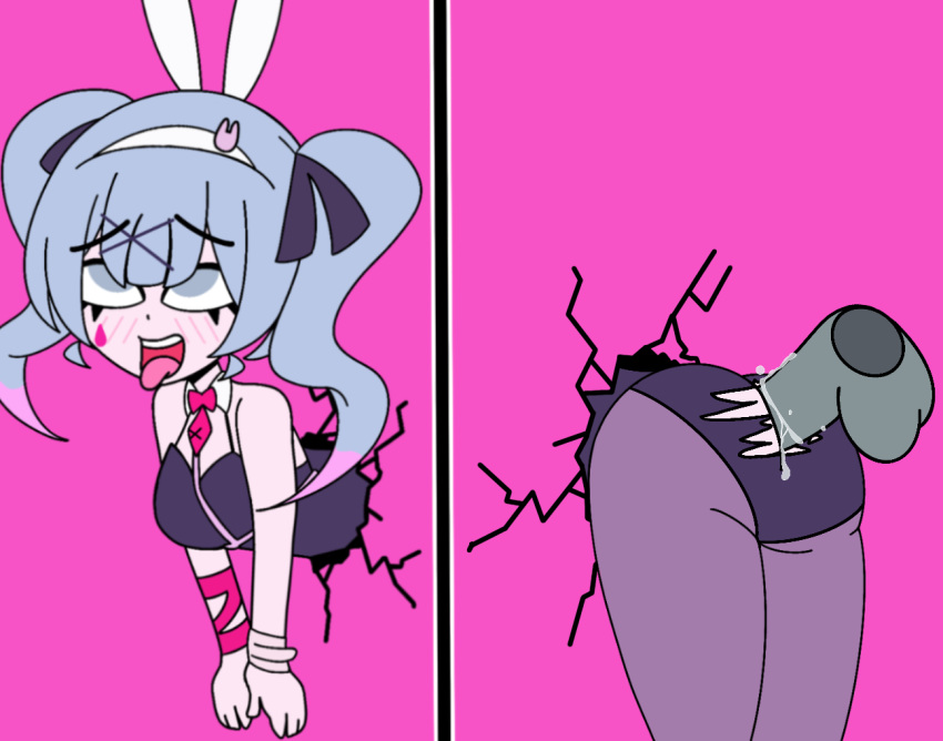 2025 anal anal_penetration anal_sex ass black_leotard blue_eyes blue_hair blush blush_lines blushing bow bowtie bunny_girl bunnysuit cracked_wall disembodied_penis fishnet_legwear fishnet_stockings fishnets gray_penis grey_penis hatsune_miku headband leotard looking_pleasured mikuo_hatsune pale-skinned_female pale_skin pigtail_ribbon pink_background pink_tips procreate procreate_(medium) procreate_(software) rabbit_ears rabbit_hole_(deco*27/caststation) rabbit_hole_(vocaloid) red_bow red_bowtie ripped_clothing stuck_in_wall sunset_synth tongue_out twintails vocaloid vocaloid_2 white_collar white_headwear